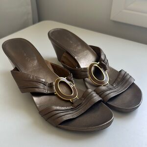 Andrew Geller Brown and Gold Mules with Decorative Embellishment